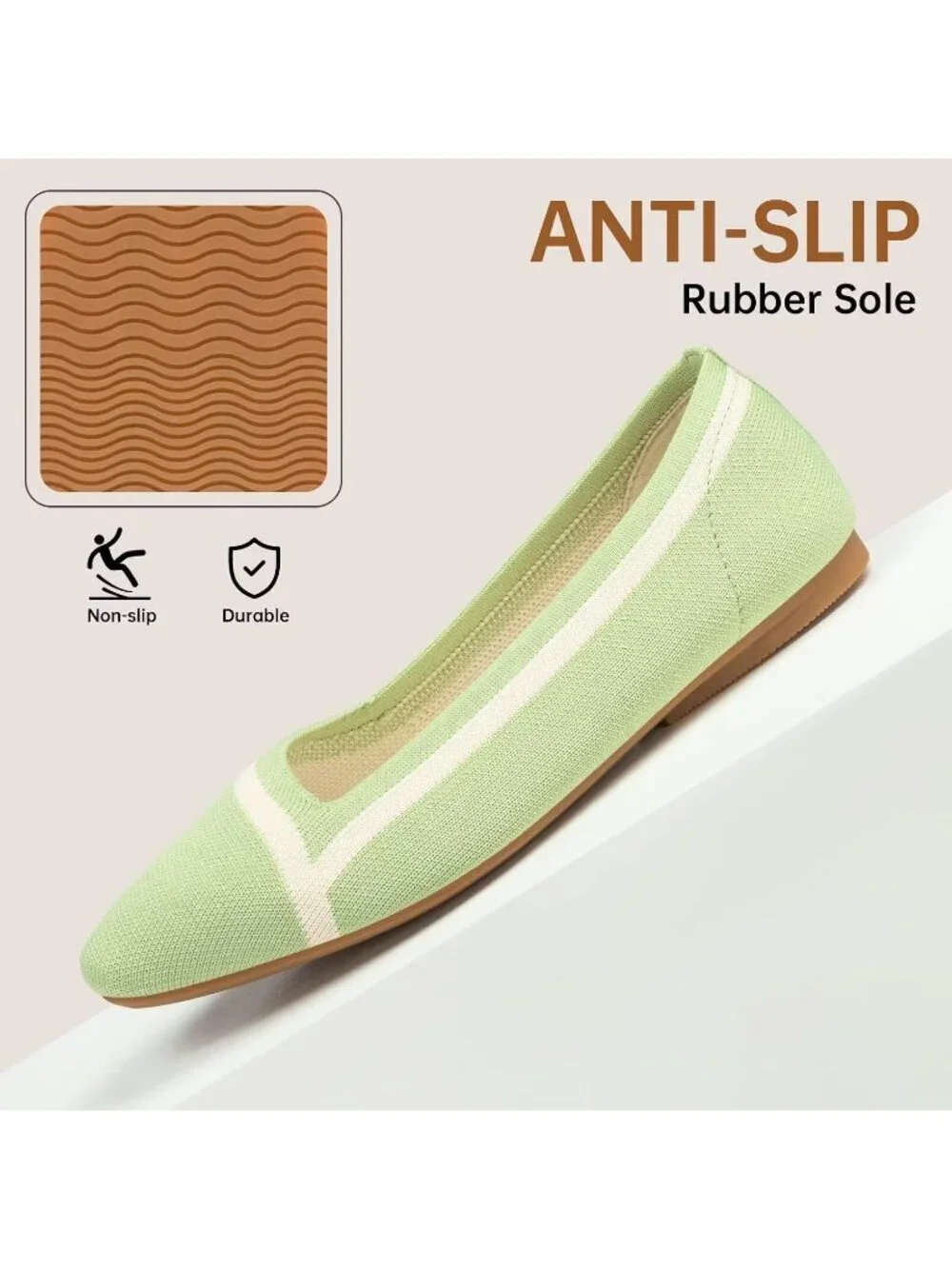 Frank Mully Women's Green Rubber Knitted Square Toe Comfortable Slip On Flats
